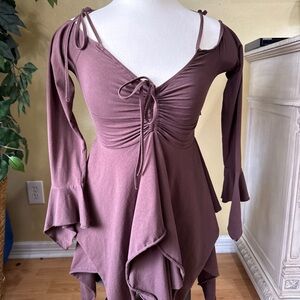 Current Mood Dolls Kill Brown Bell Sleeve Fairy Top M